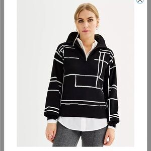 Nine West Black Sweater with White Geometric Design
